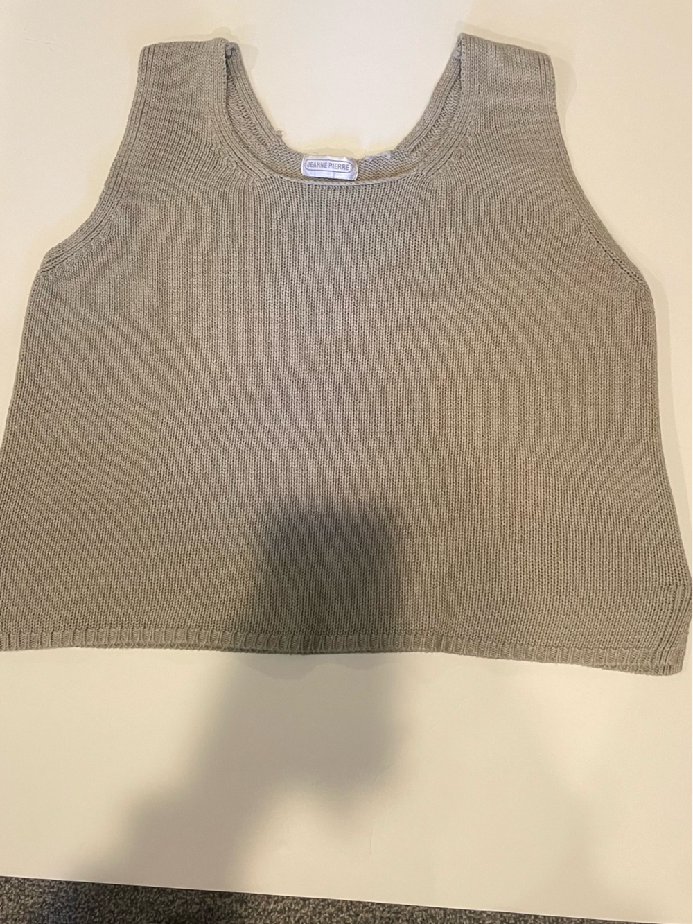 Vintage Jeanne Pierre Sage Gray Green Knit Sweater Tank Scoop Neck M